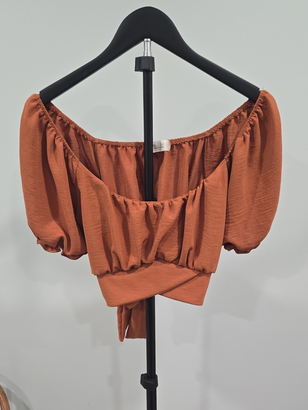 Altar'd State Rust Off-Shoulder Puff-Sleeve Crop Top